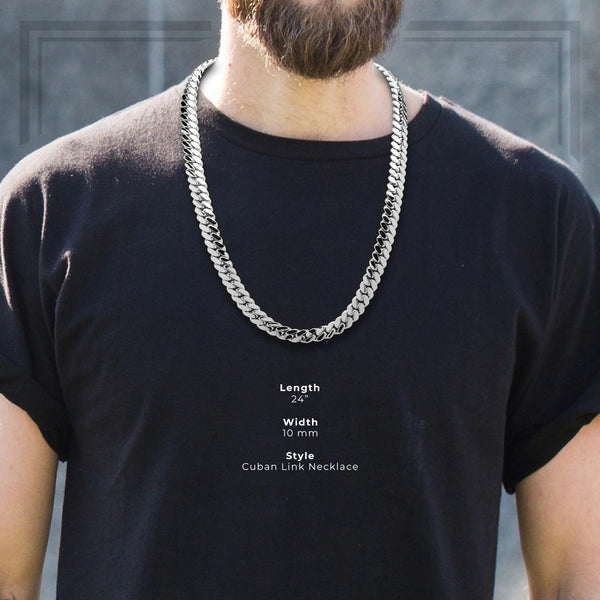 Miami Cuban Link Chain Silver Men Jewelry 24 inch 10 mm