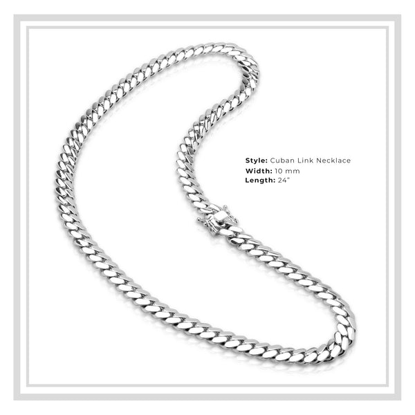 Miami Cuban Link Chain Silver Plated 10 mm Men Jewelry 24 inch