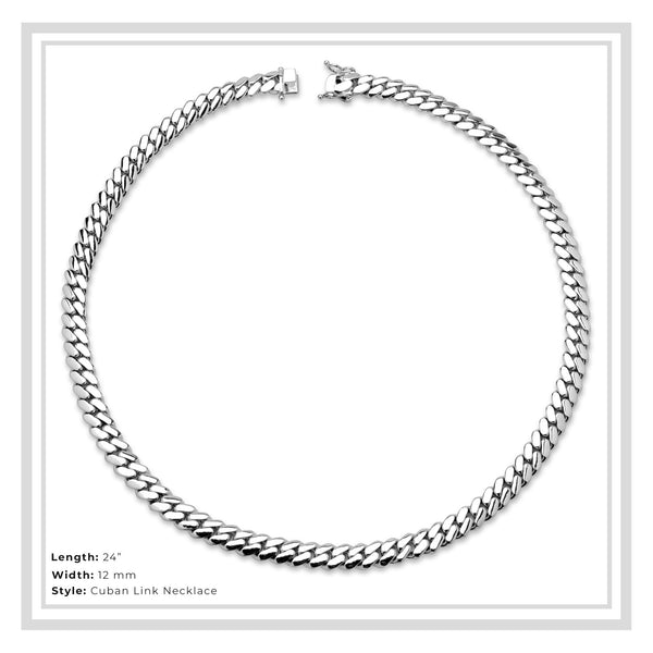 Miami Cuban Link Men Silver Necklace Jewelry 12 mm