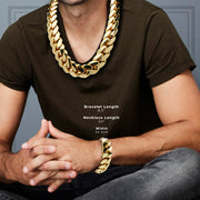 Miami Cuban Link Necklace Bracelet Jewelry Set 24mm For Men