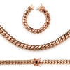 Cuban Link Necklace Bracelet Set  Rose Gold Plated 15 mm Men Jewelry 24 inch