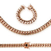 Cuban Link Necklace Bracelet Set  Rose Gold Plated 18 mm Men Jewelry 24 inch