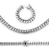 Cuban Link Necklace Bracelet Set  Silver Plated 18 mm Men Jewelry 24 inch