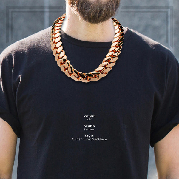 Cuban Link Necklace Rose Gold 24 mm Men Jewelry