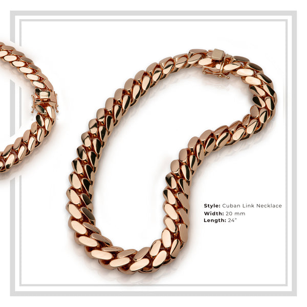 Miami Cuban Link Necklace Rose Gold Plated 20 mm Men Jewelry