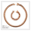 Cuban Link Set Necklace Bracelet Rose Gold Plated 15 mm Men Jewelry 24 inch