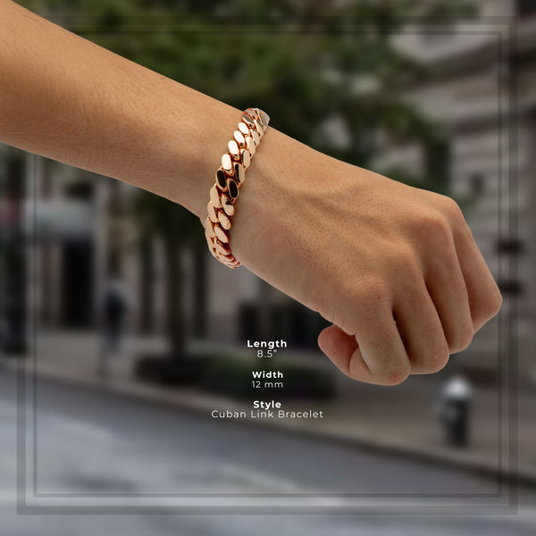 Men Miami 14 Rose Gold Premium Plated Cuban Link Bracelet 12 mm Jewelry 8.5 inch