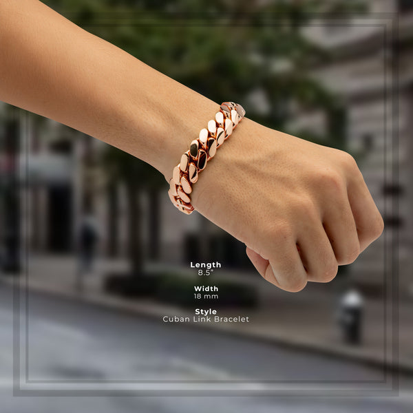 Men Miami 14 Rose Gold Premium Plated Cuban Link Bracelet 18 mm Jewelry 8.5 inch