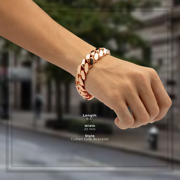Men Miami 14 Rose Gold Premium Plated Cuban Link Bracelet 20 mm Jewelry 8.5 inch