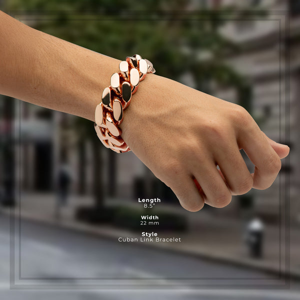 Men Miami 14 Rose Gold Premium Plated Cuban Link Bracelet 22 mm Jewelry 8.5 inch