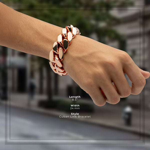Men Miami 14 Rose Gold Premium Plated Cuban Link Bracelet 24 mm Jewelry 8.5 inch