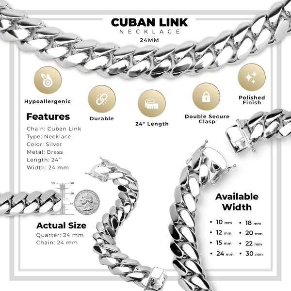 Men Miami Cuban Link Silver Plated Chain 24 mm Jewelry 24 inch