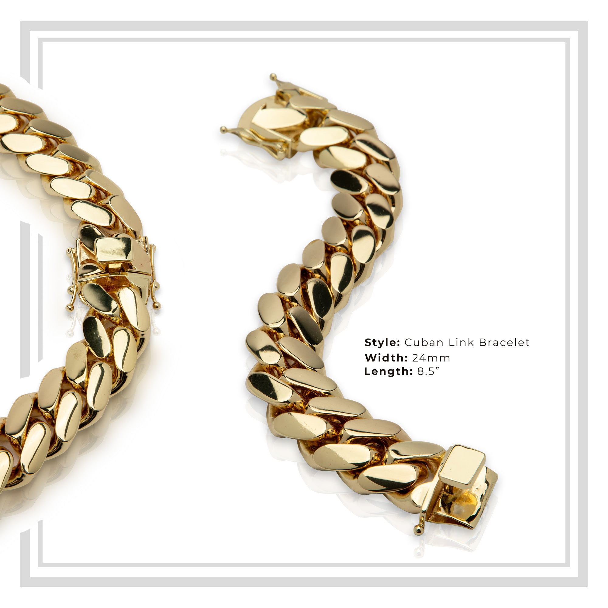 Men's Cuban Link Bracelet – 14k Gold Plated Brass, 8.5 Inch Length, Lobster Clasp
