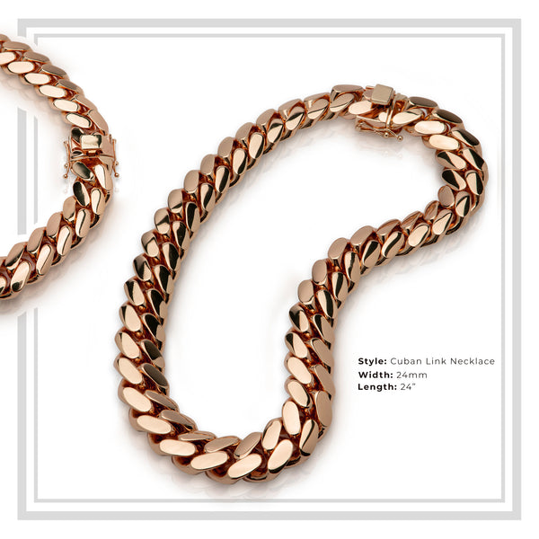 Miami Cuban Link Bracelet Chain Rose Gold Plated 24 mm Men Jewelry 24 inch