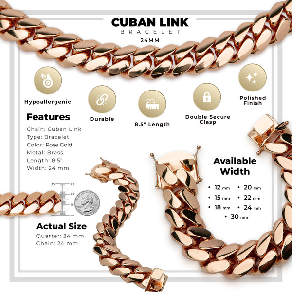 Miami Cuban Link Bracelet Rose Gold Plated 24 mm Men Jewelry 8.5 inch