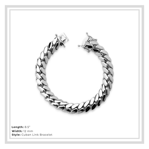 Miami Cuban Link Bracelet Silver Plated Men Jewelry 8.5 inch 12 mm 