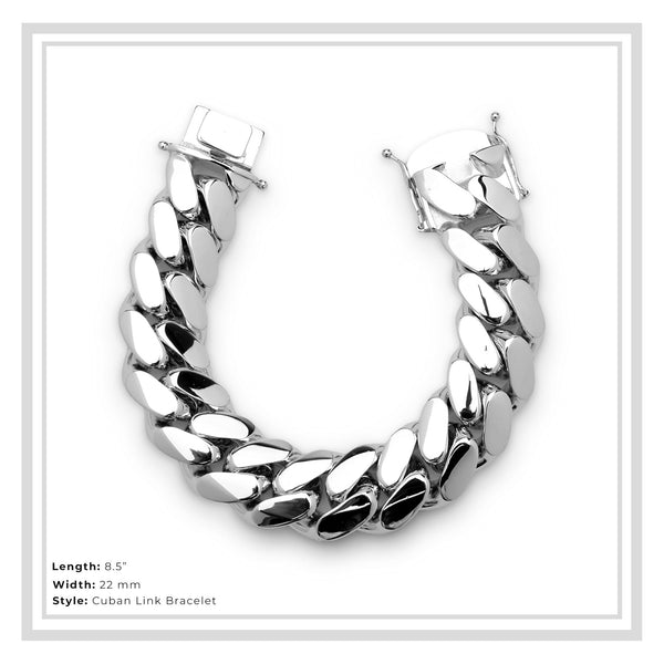 Miami Cuban Link Bracelet Silver Plated Men Jewelry 8.5 inch 22 mm