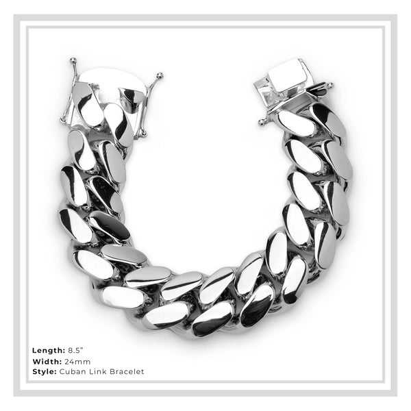 Miami Cuban Link Bracelet Silver Plated Men Jewelry 8.5 inch 24 mm