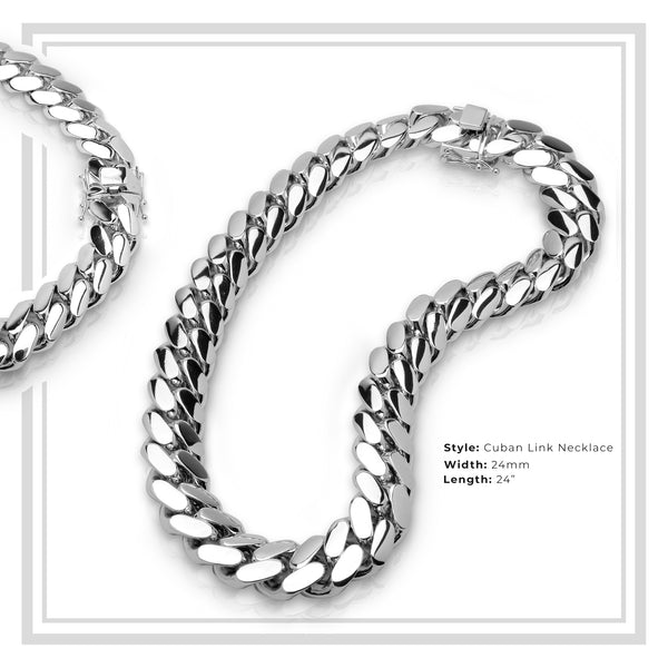 Miami Cuban Link Chain Silver Plated 24 mm Men Jewelry 24 inch