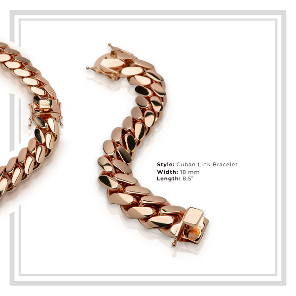 Miami Cuban Link Men Bracelet 14K Rose Gold Premium Plated Jewelry 18 mm