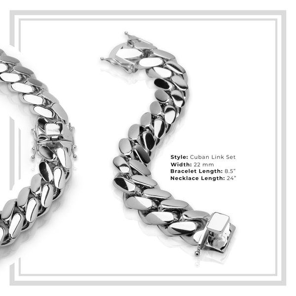 Miami Cuban Link Men Bracelet Silver Plated Jewelry 22 mm