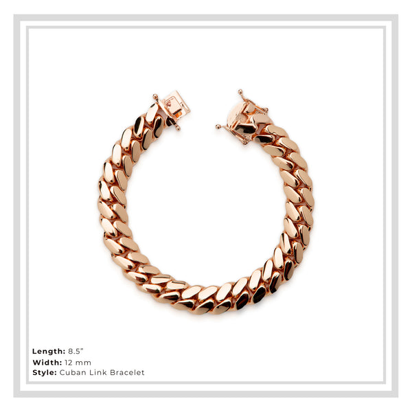Miami Cuban Link Men Rose Gold Bracelet Jewelry 12 mm