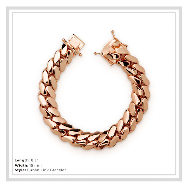 🎁 Miami Cuban Link Bracelet 14K Gold Premium Plated 15mm Men Jewelry 8.5 inch (100% off)
