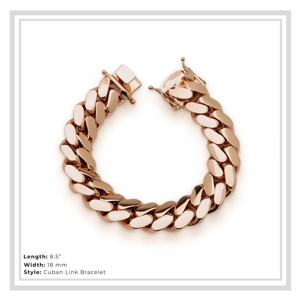 Miami Cuban Link Men Rose Gold Bracelet Jewelry 18 mm