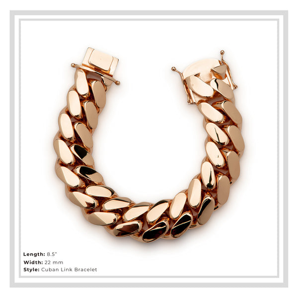 Miami Cuban Link Men Rose Gold Bracelet Jewelry 22 mm