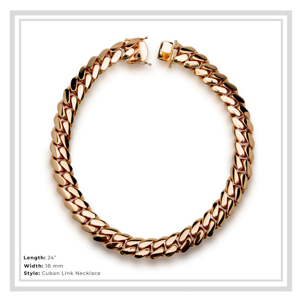 Miami Cuban Link Men Rose Gold Necklace Jewelry 18 mm