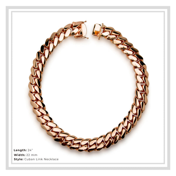 Miami Cuban Link Men Rose Gold Necklace Jewelry 22 mm