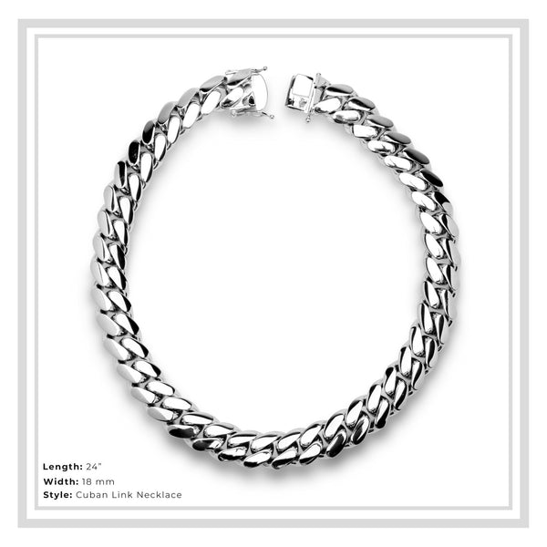Miami Cuban Link Men Silver Necklace Jewelry 18 mm
