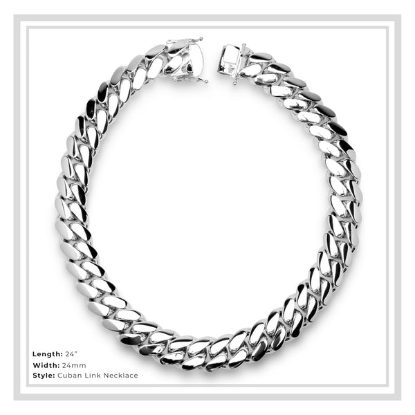 Miami Cuban Link Men Silver Necklace Jewelry 24 mm