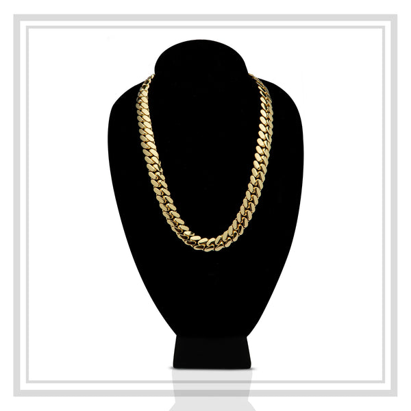 Miami Cuban Link Necklace Gold Plated 15 mm Men Jewelry