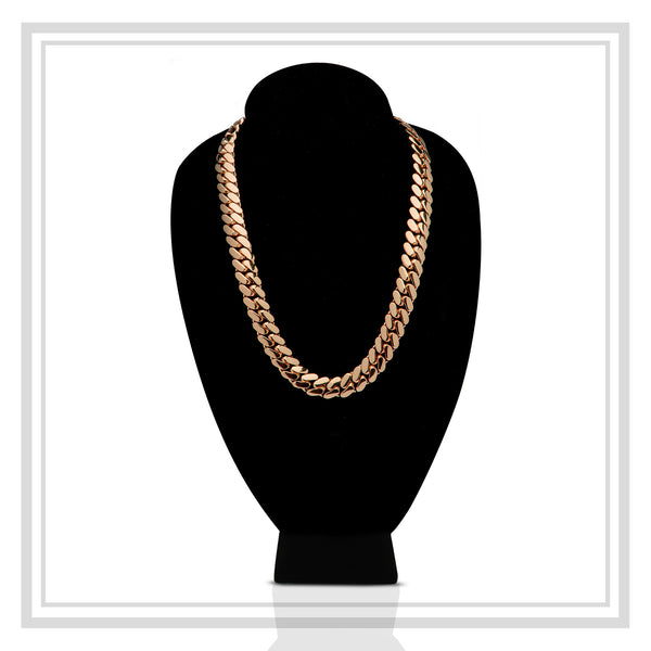 Miami Cuban Link Necklace Rose Gold Plated 15 mm Men Jewelry