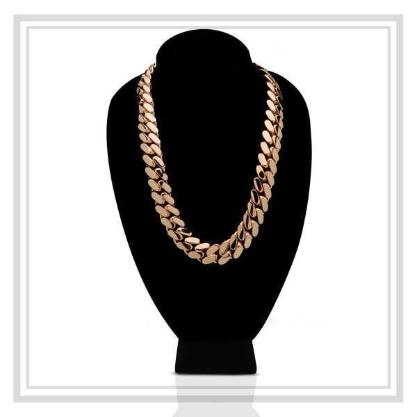 Miami Cuban Link Necklace Rose Gold Plated 20 mm Men Jewelry