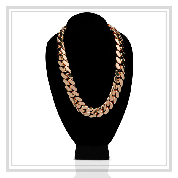 Miami Cuban Link Necklace Rose Gold Plated 24 mm Men Jewelry