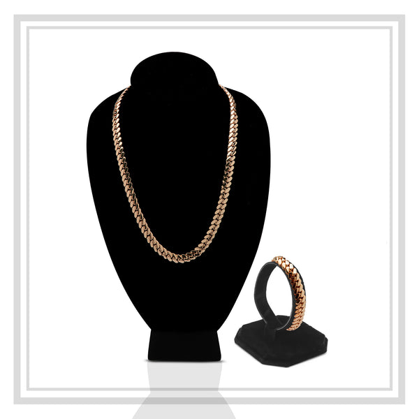 Miami Cuban Link Set Necklace Bracelet Rose Gold Plated 12 mm Men Jewelry