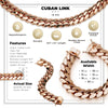 Miami Cuban Link Set Necklace Bracelet  Rose Gold Plated 18 mm Men Jewelry 24 inch