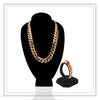 Miami Cuban Link Set Necklace Bracelet Rose Gold Plated 20 mm Men Jewelry