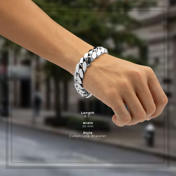 Miami Cuban Link Silver Plated Bracelet Men Jewelry 8.5 inch 20 mm 