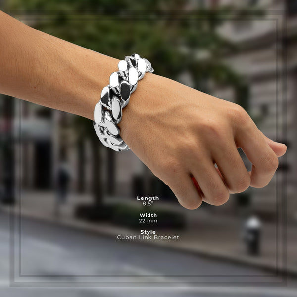 Miami Silver Cuban Link Bracelet Men Jewelry 8.5 inch 22 mm