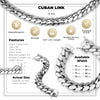 Miami Silver Plated Cuban Link Set Necklace Bracelet Men Jewelry 18 mm