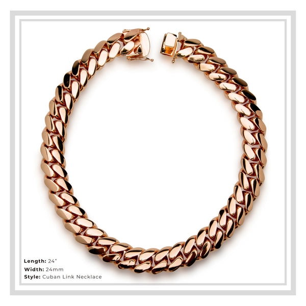 Rose Gold Plated Cuban Link Necklace 24 mm Men Jewelry