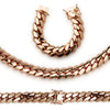 Set Cuban Link Chain Rose Gold Plated 22 mm Men Jewelry 24 inch