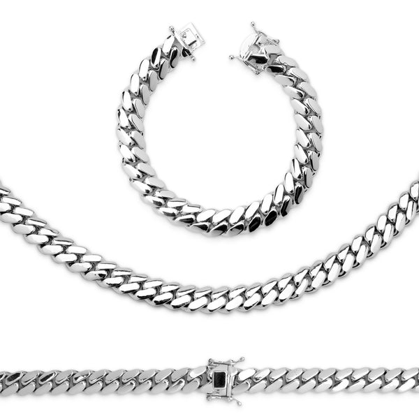 Set Cuban Link Chain Silver Plated 30 mm Men Jewelry 24 inch