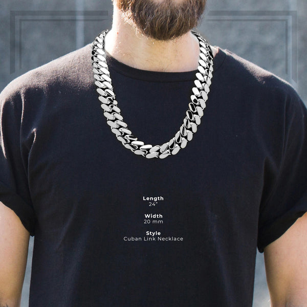 Silver Men Miami Cuban Link Chain 20 mm Jewelry 24 inch