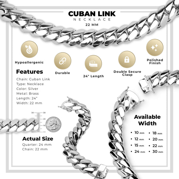 Silver Miami Cuban Link Chain 22 mm Men Jewelry 24 inch